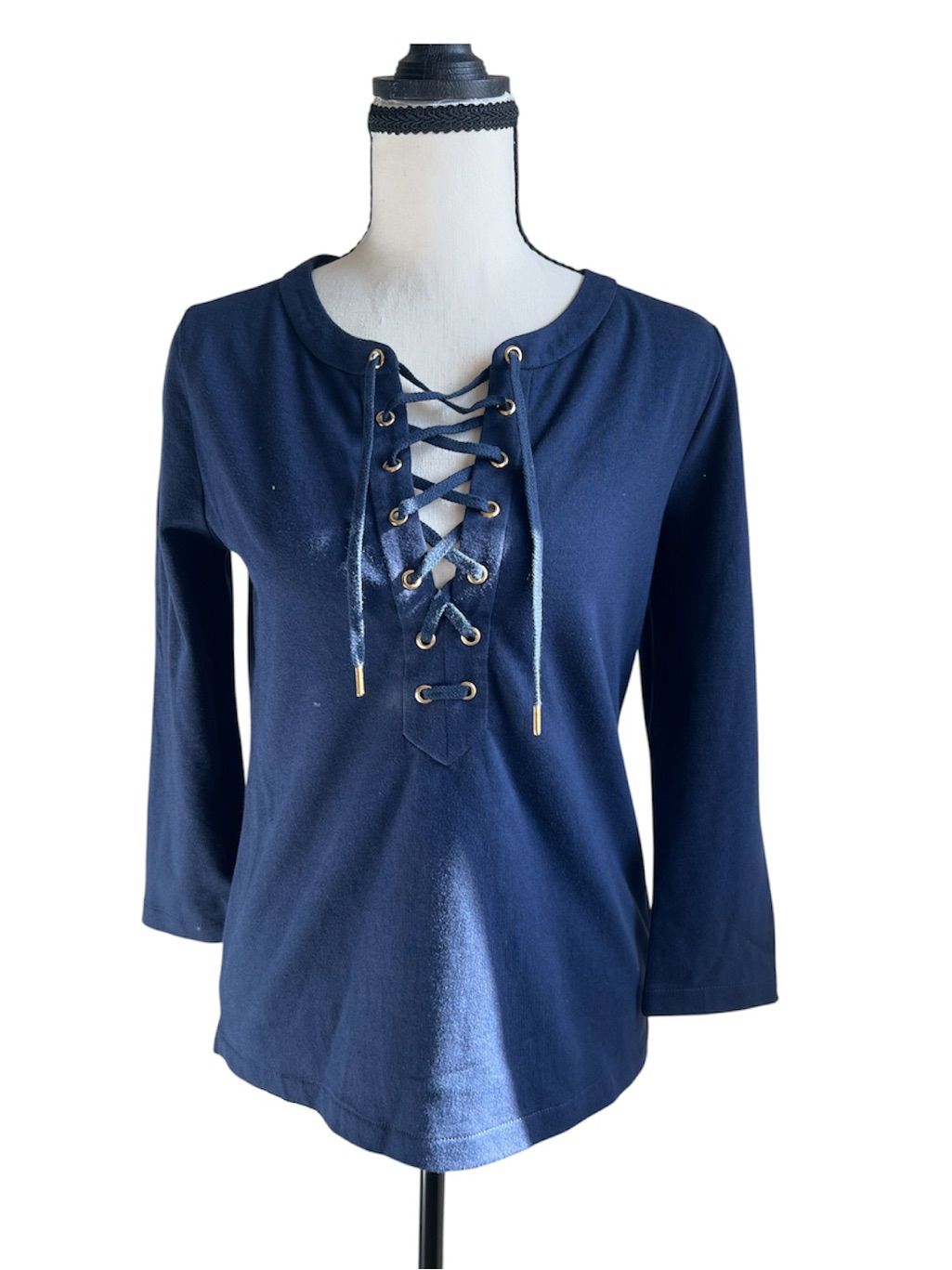 J. Crew Women’s Navy Blue Lace-Up Front Blouse 3/4 Sleeve